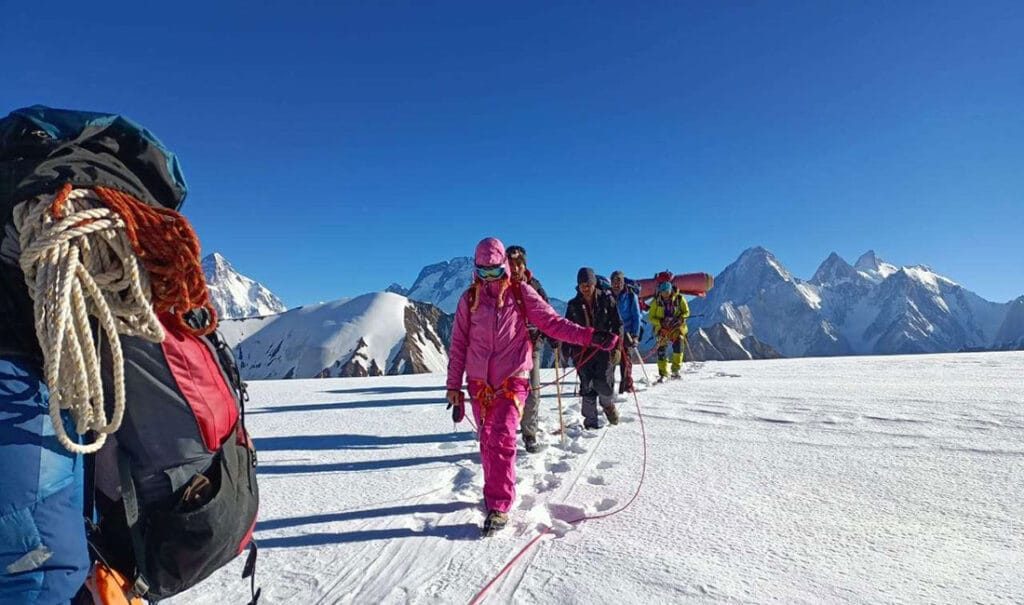 Trekkers on the Gondogoro La crossing, Karakoram