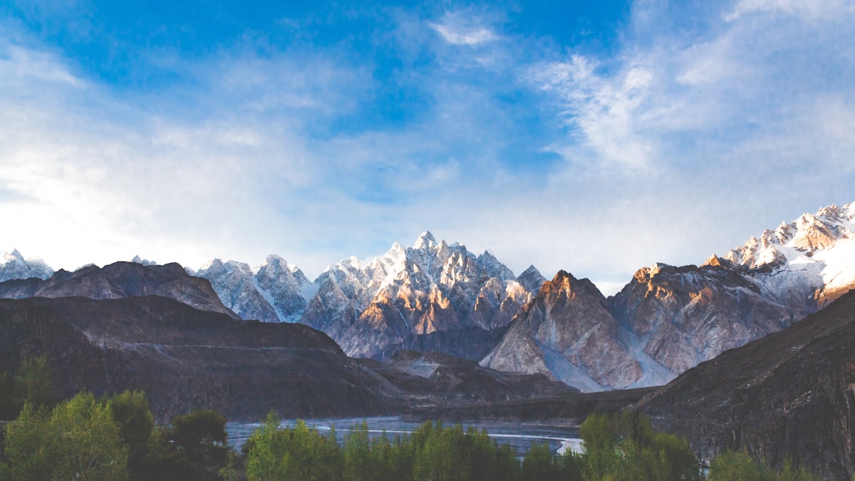 Spring blossom season across northern Pakistan valleys with Karakoram peaks