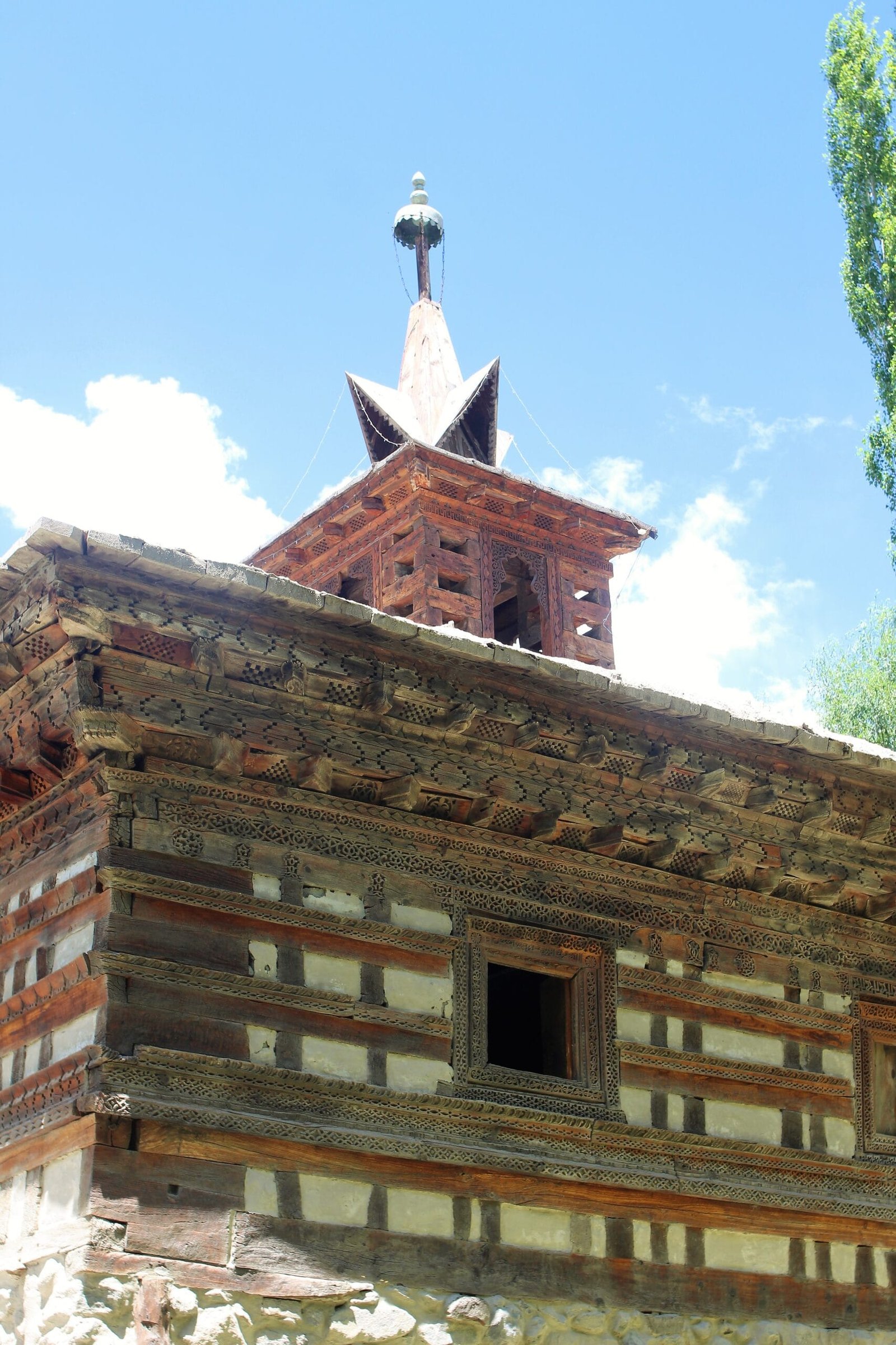 The historic wooden Amburiq Mosque in Shigar, one of the oldest mosques in Baltistan