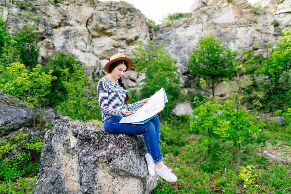 Map and reading in and mountain