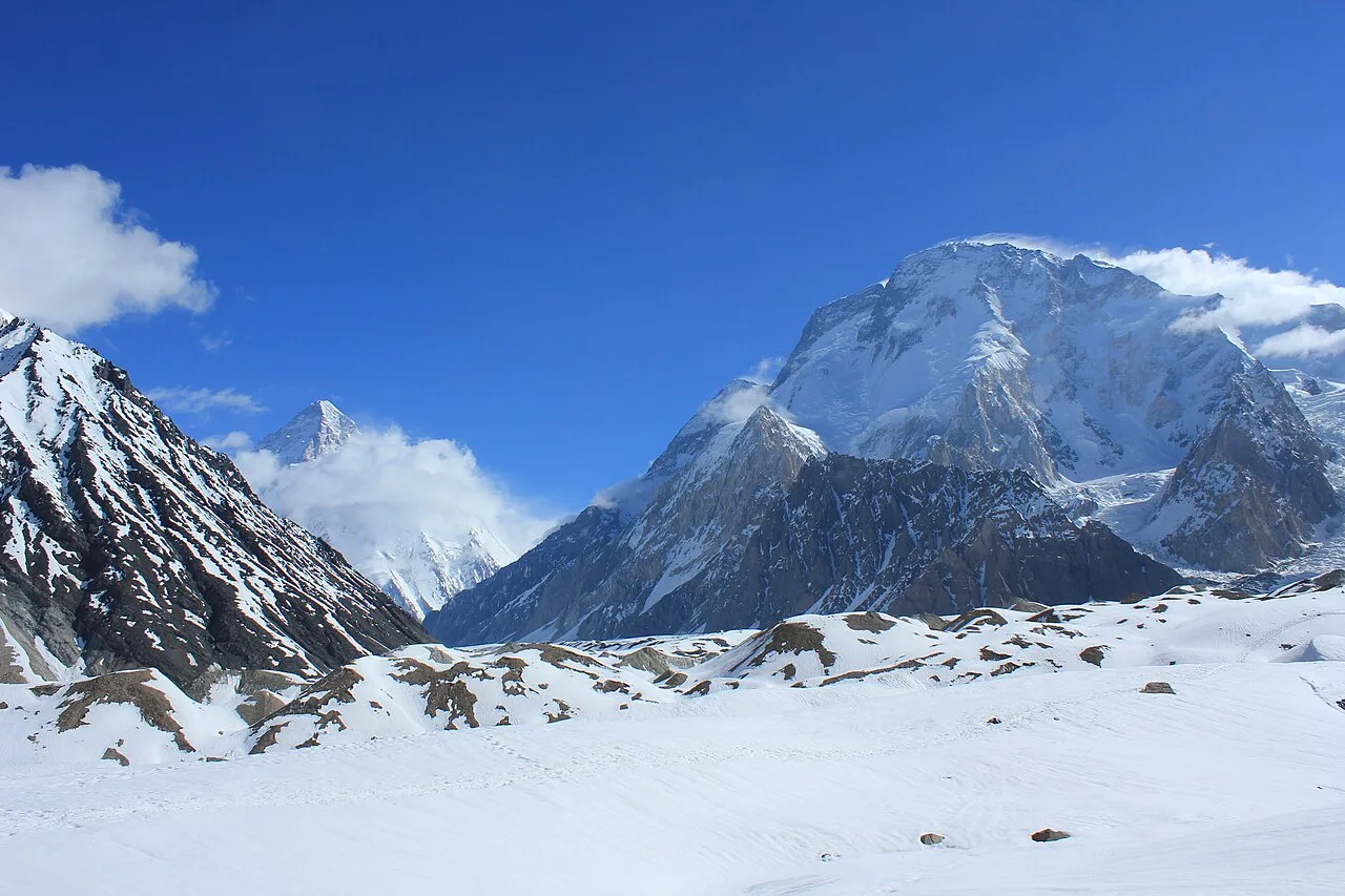 Broad Peak (8,051 m) rising beside K2 in the Karakoram range of Gilgit-Baltistan, Pakistan