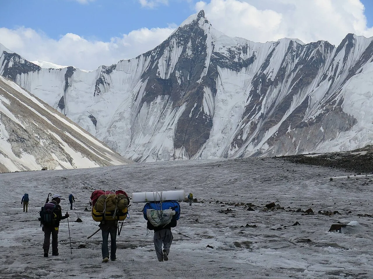 Trekkers on the glacier approaching Ali Camp, the high camp below the Gondogoro La crossing