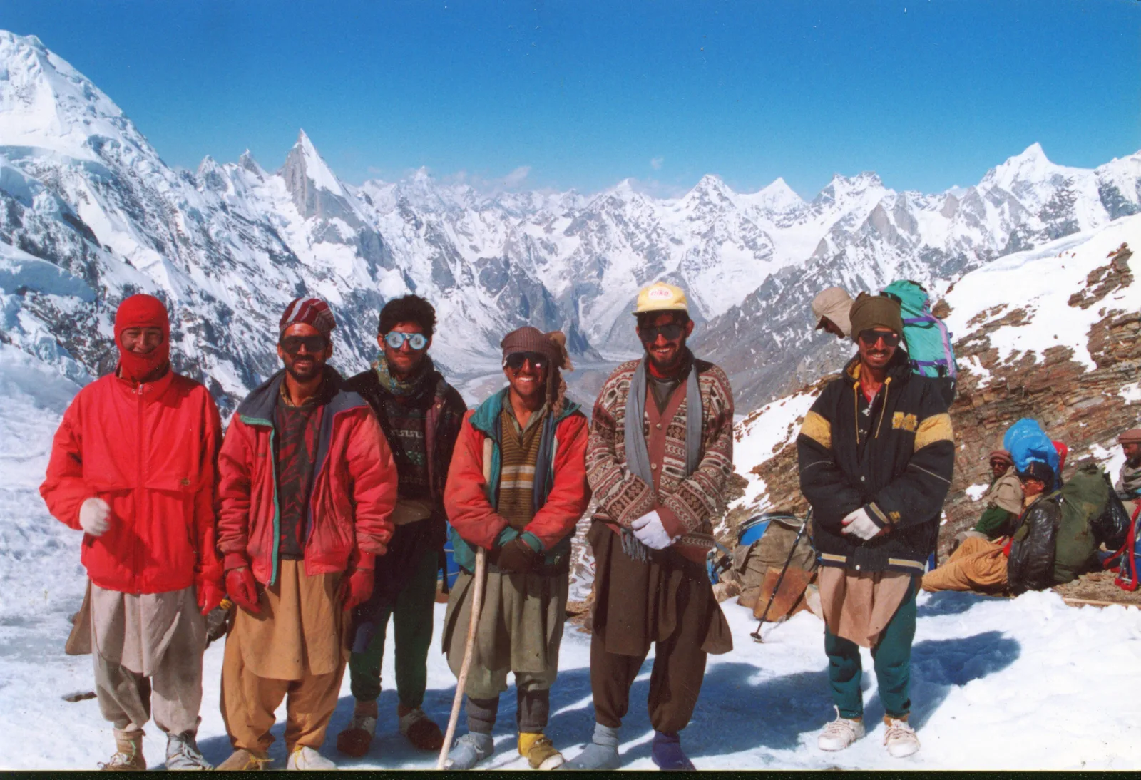 The southern view from the top of Gondogoro La at 5,585 metres, the high pass that links the Hushe Valley to Concordia and K2