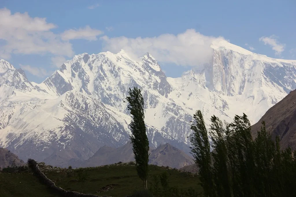 Snow peaks of the Nagar Valley including Spantik rising above the Rush Lake plateau in Gilgit-Baltistan