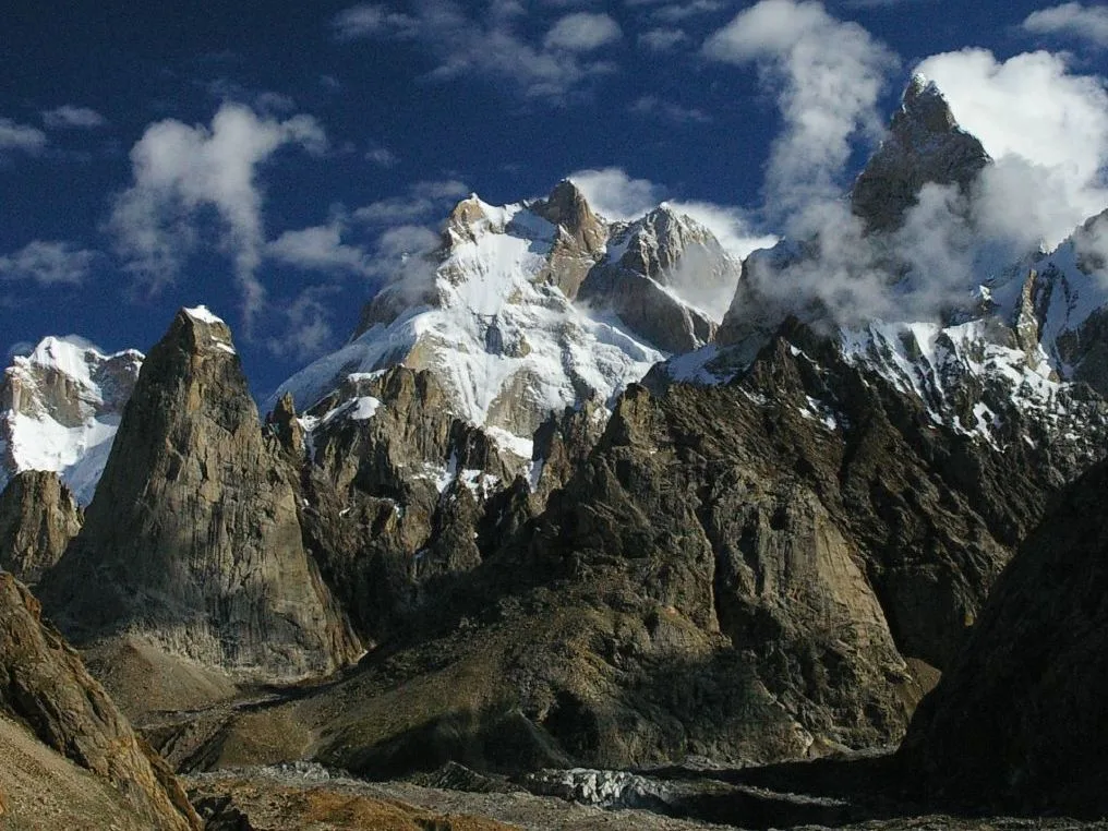 The Ogre, Baintha Brakk (7,285 m), and neighbouring granite spires above the Biafo Glacier