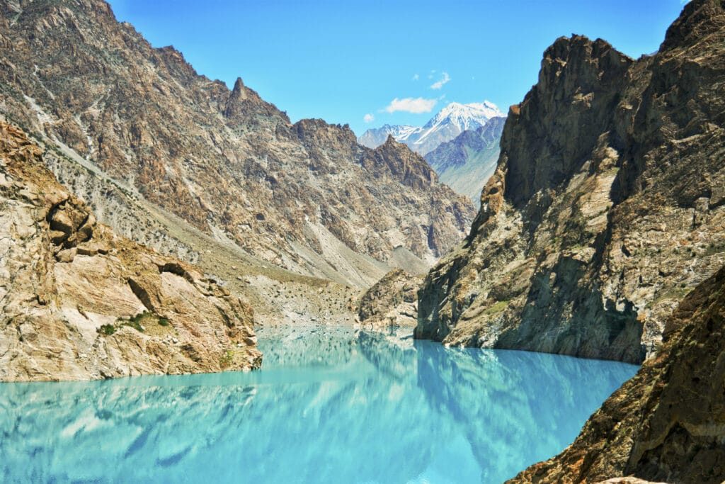 Turquoise Attabad Lake beside the Karakoram Highway in Hunza valley