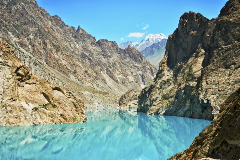 Turquoise Attabad Lake beside the Karakoram Highway in Hunza valley