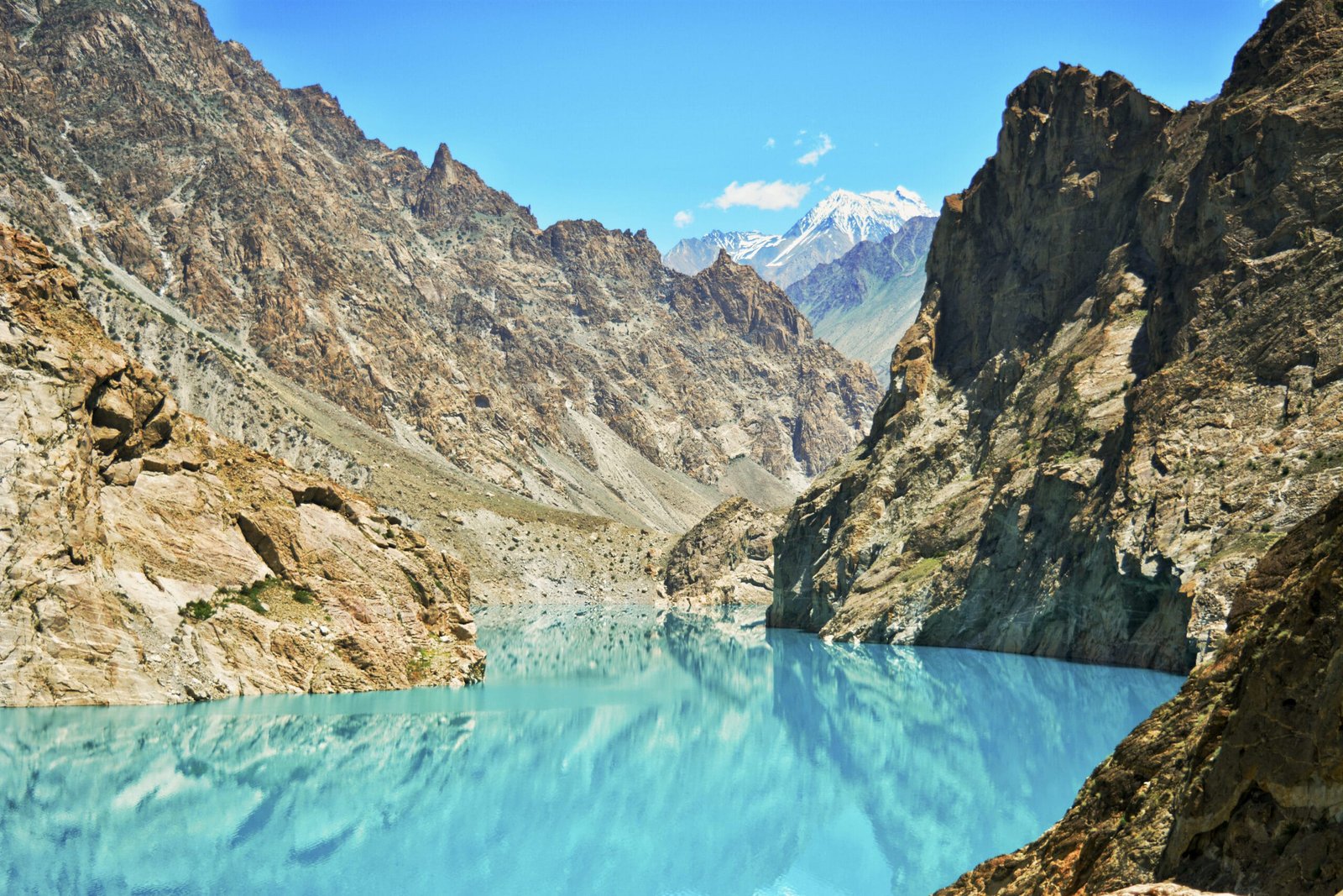 Turquoise Attabad Lake beside the Karakoram Highway in Hunza valley