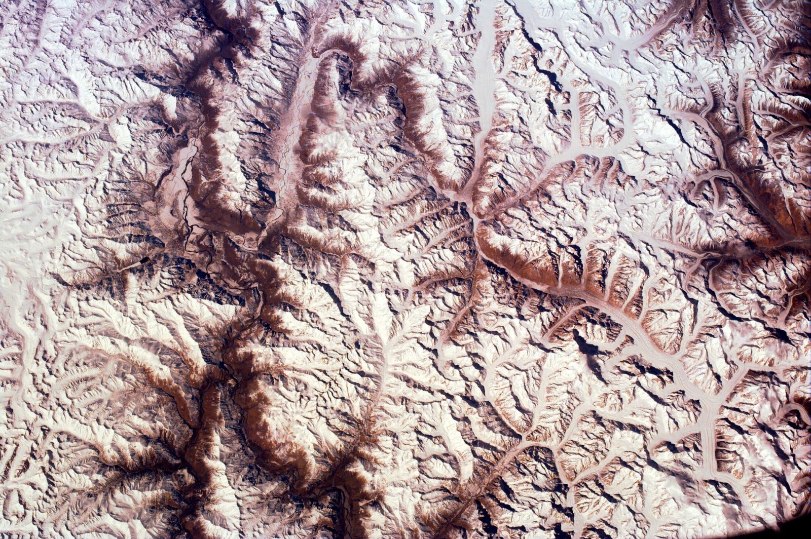 Wide ISS satellite view of the central Karakoram range in Gilgit-Baltistan, Pakistan