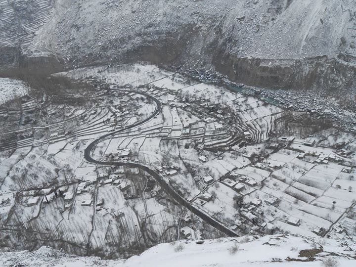 Hunza Valley village covered in snow in winter