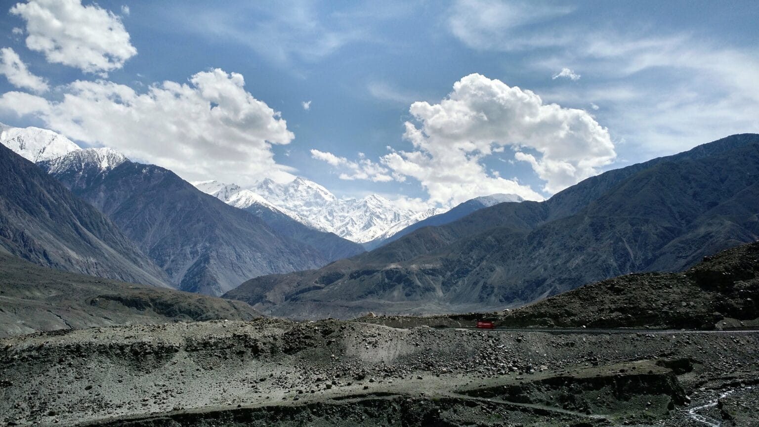 Nanga Parbat massif seen from the Karakoram Highway near Chilas