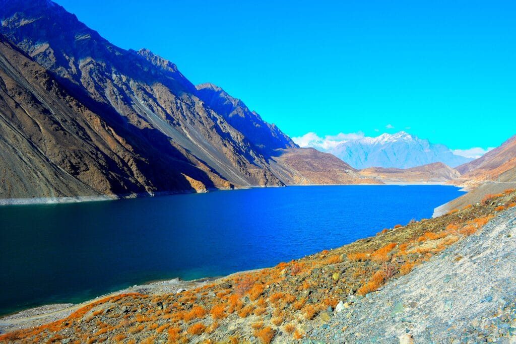 Satpara Lake, a glacial lake near Skardu fed by the Deosai Plains