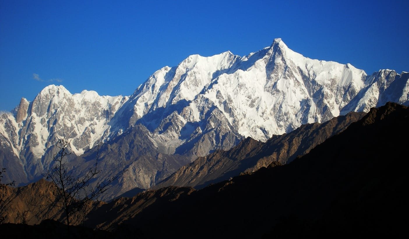 The Ultar ridge from Nagar, with Ultar Sar at the high point and the spire of Bublimotin to the left