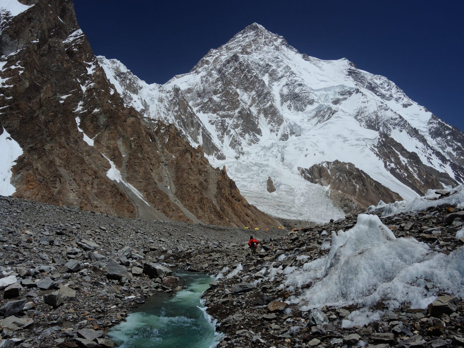 Trekkers approaching K2 Base Camp on the Godwin-Austen Glacier in the Karakoram, Pakistan