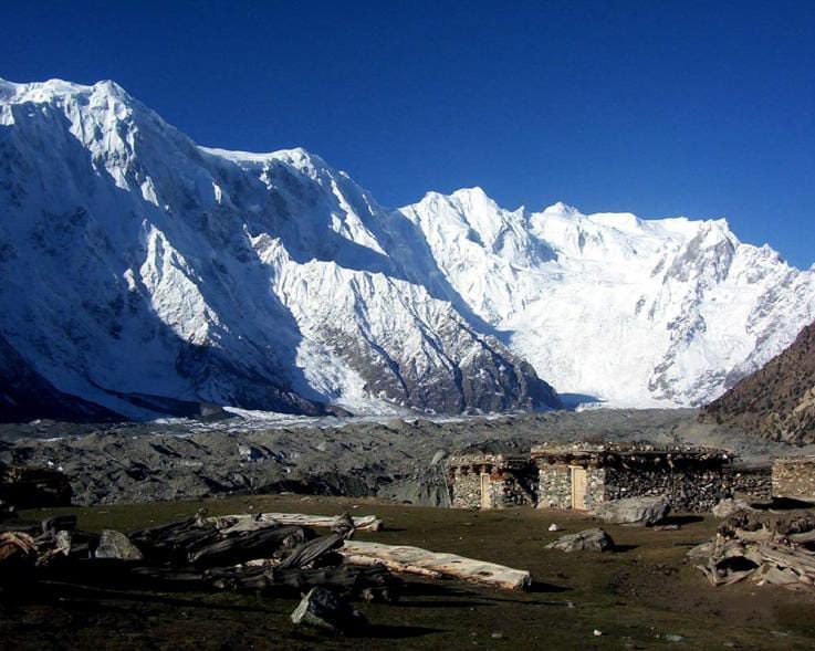 The Batura valley above Passu in Upper Hunza, with the Batura Muztagh skyline where Muchu Chhish stands