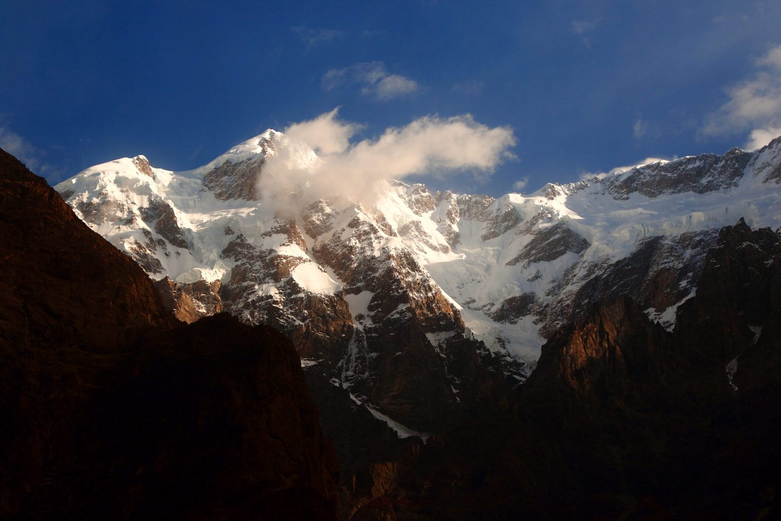 The snow and rock faces of Bojohagur Duanasir I in the Batura Muztagh