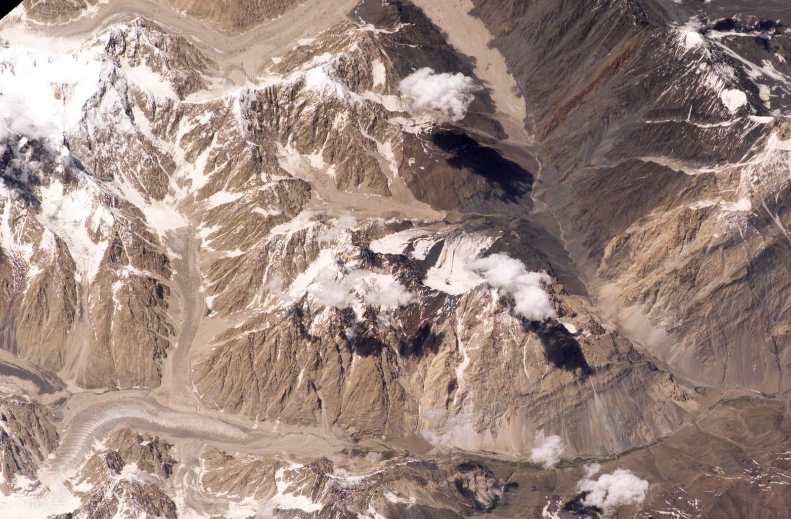 Satellite view of the Tirich Glacier and Istor-o-Nal in Chitral, Pakistan