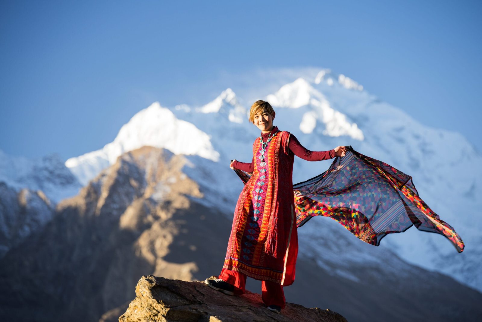 Sunrise light on the summit snows of Rakaposhi in the Karakoram
