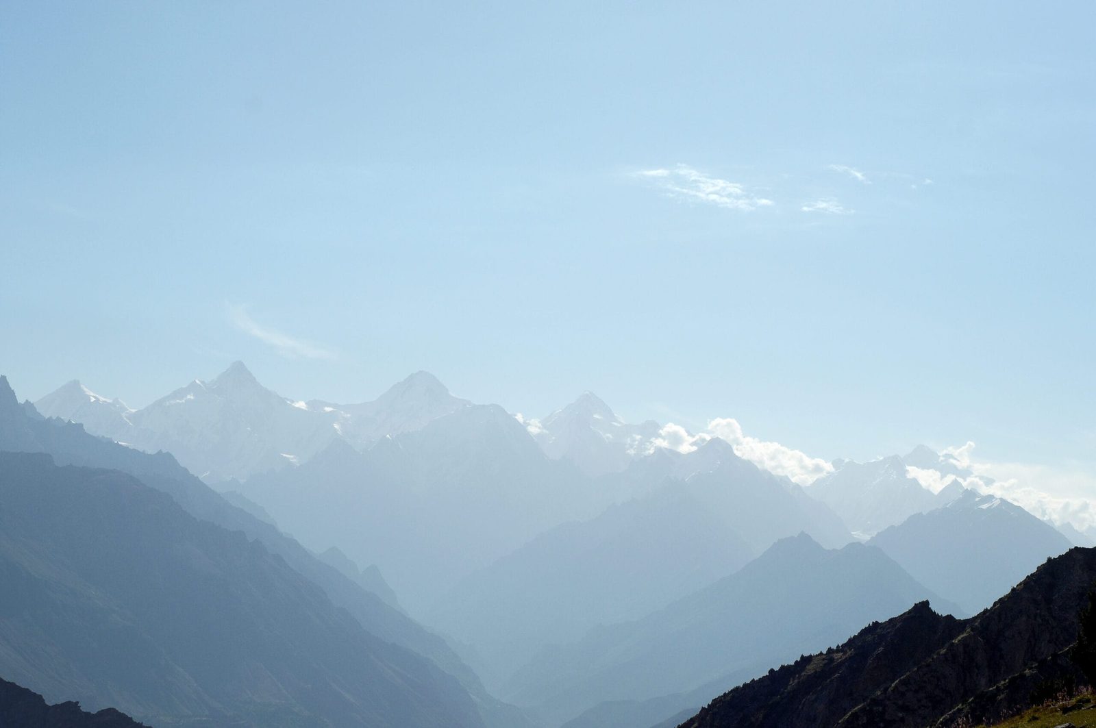Lupghar Sar, Momhil Sar and Trivor rising above the Hunza valley