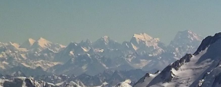 Panorama of the Masherbrum and Saltoro peaks with Link Sar between K7 and K6