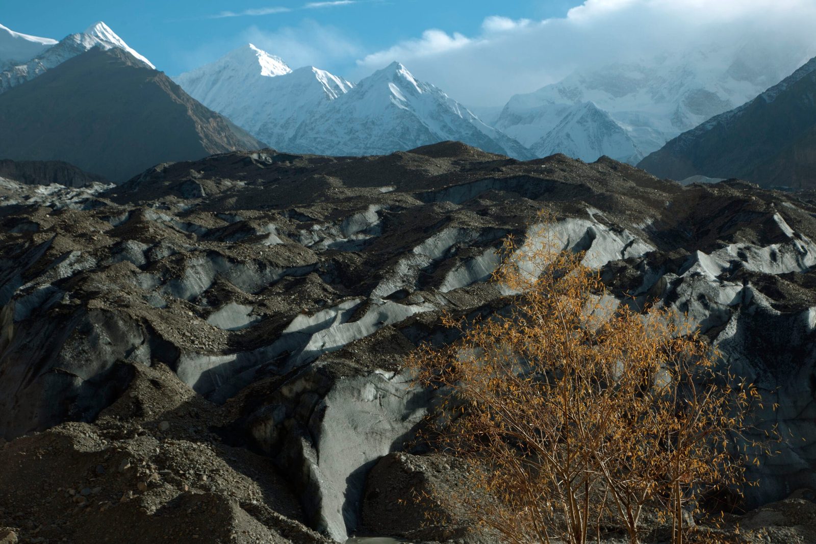 Glacier and moraine seen from the Shimshal road in Gojal, Hunza, Gilgit-Baltistan