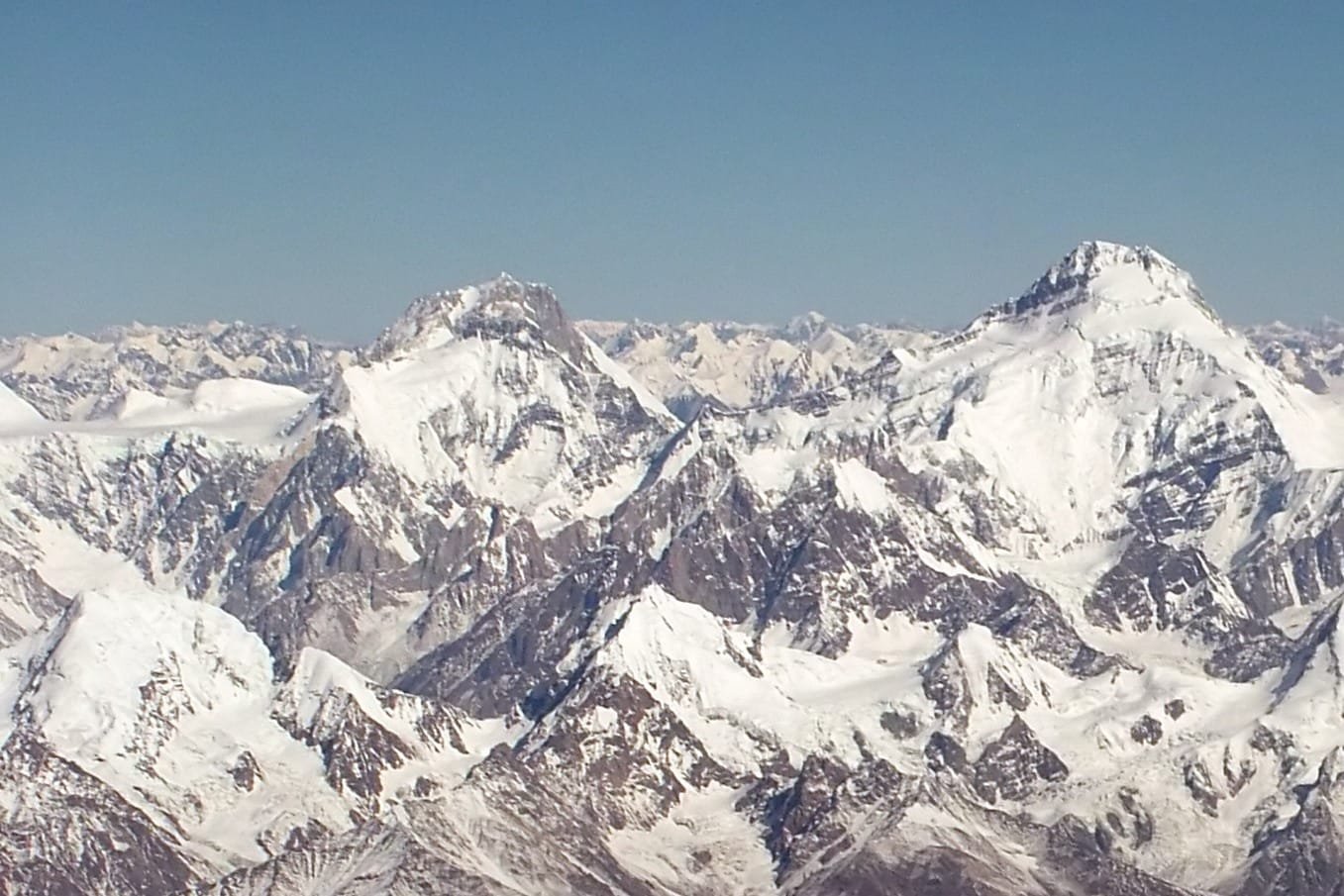 Yukshin Gardan Sar and Yutmaru Sar seen together across the Hispar Muztagh