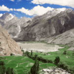 Aerial view of Askole village and its terraced fields in the Braldu Valley, Gilgit-Baltistan